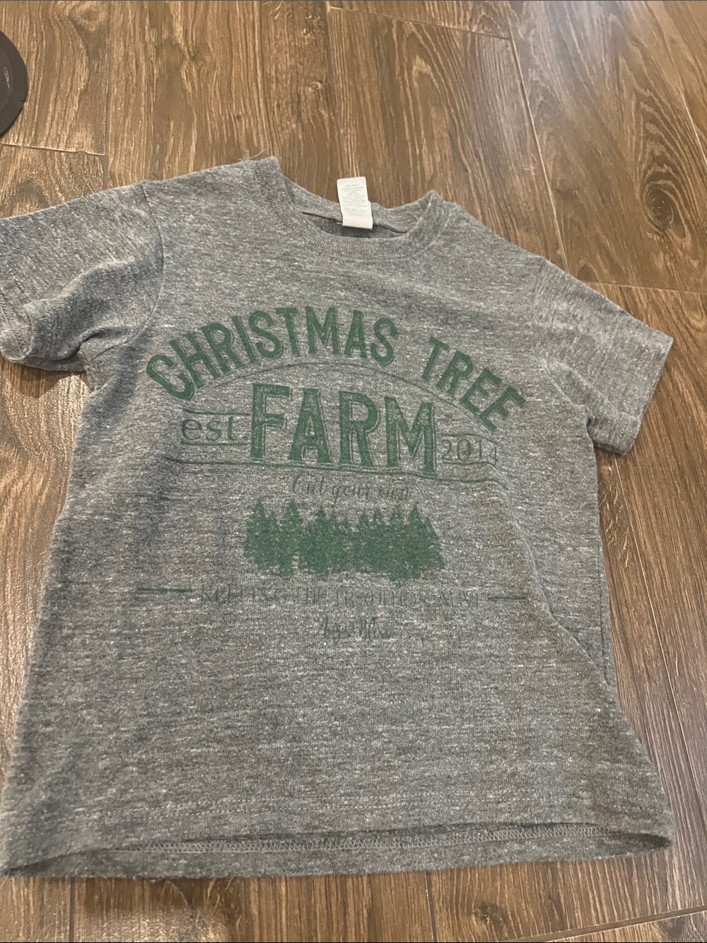 Kids Gray Christmas Tree Farm Graphic Tee with Green Print